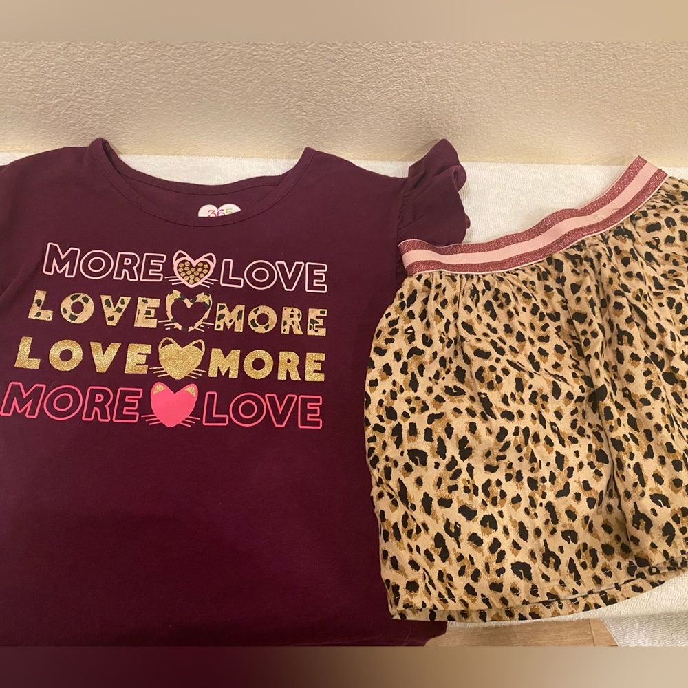 Girls leopard print skirt/shirt outfit